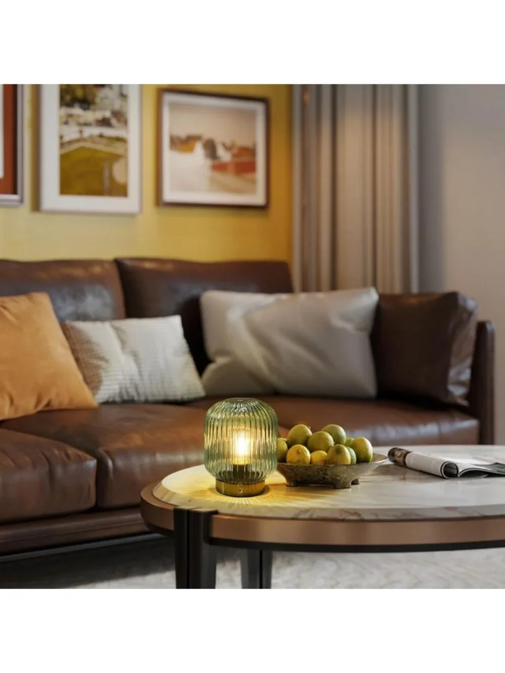 Rechargeable Green Glass Table Lamp with Dimmable Brightness & Memory Function